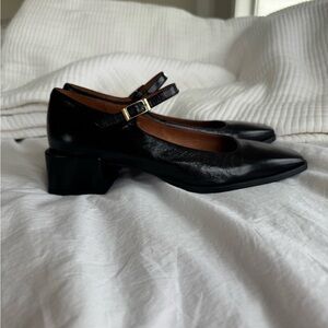Maeve Anthropologie Black Leather Mary Jane Size 40 9 Heel Holiday Dress Shoe